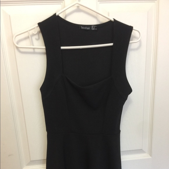 Fit and flare, straight-neck, black dress - Picture 1 of 4